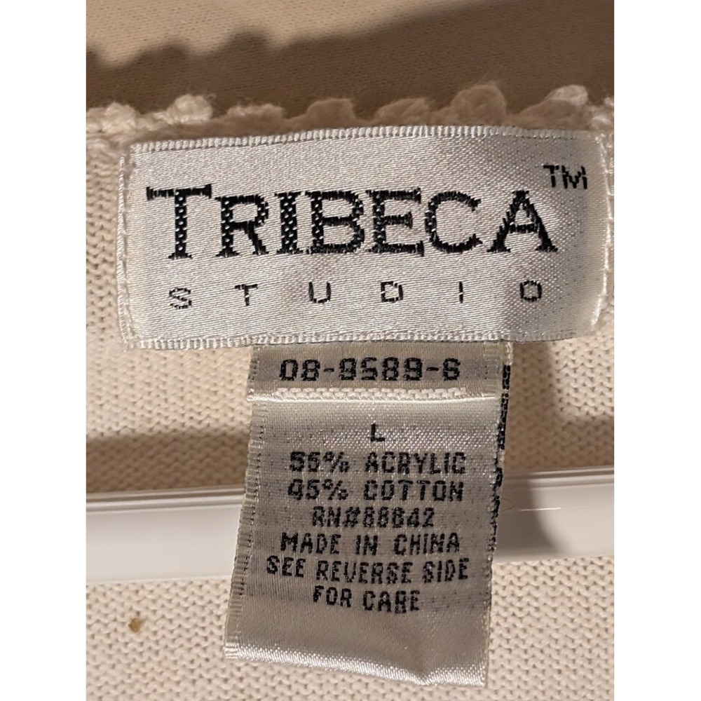 Vintage Tribeca Studio‎ Sweater Vest Large Cream Knit Lace Trim Button Front - Picture 3 of 3